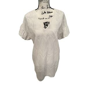 Marie Oliver Eyelet Lace White V-Neck Top Short Ruffle Sleeve‎ Casual Summer